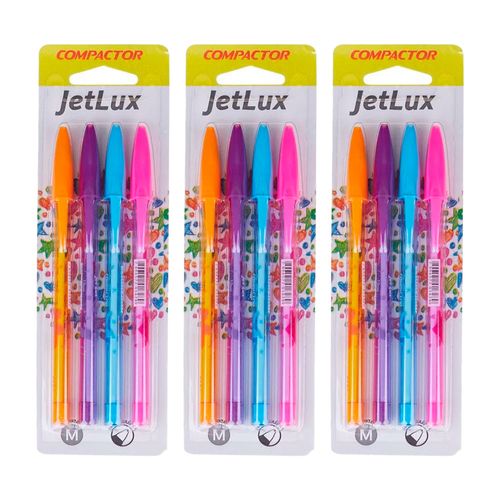 Kit Caneta Esferografica Compactor 1.0mm Jet Lux Colors com 8 Unidades Kit079